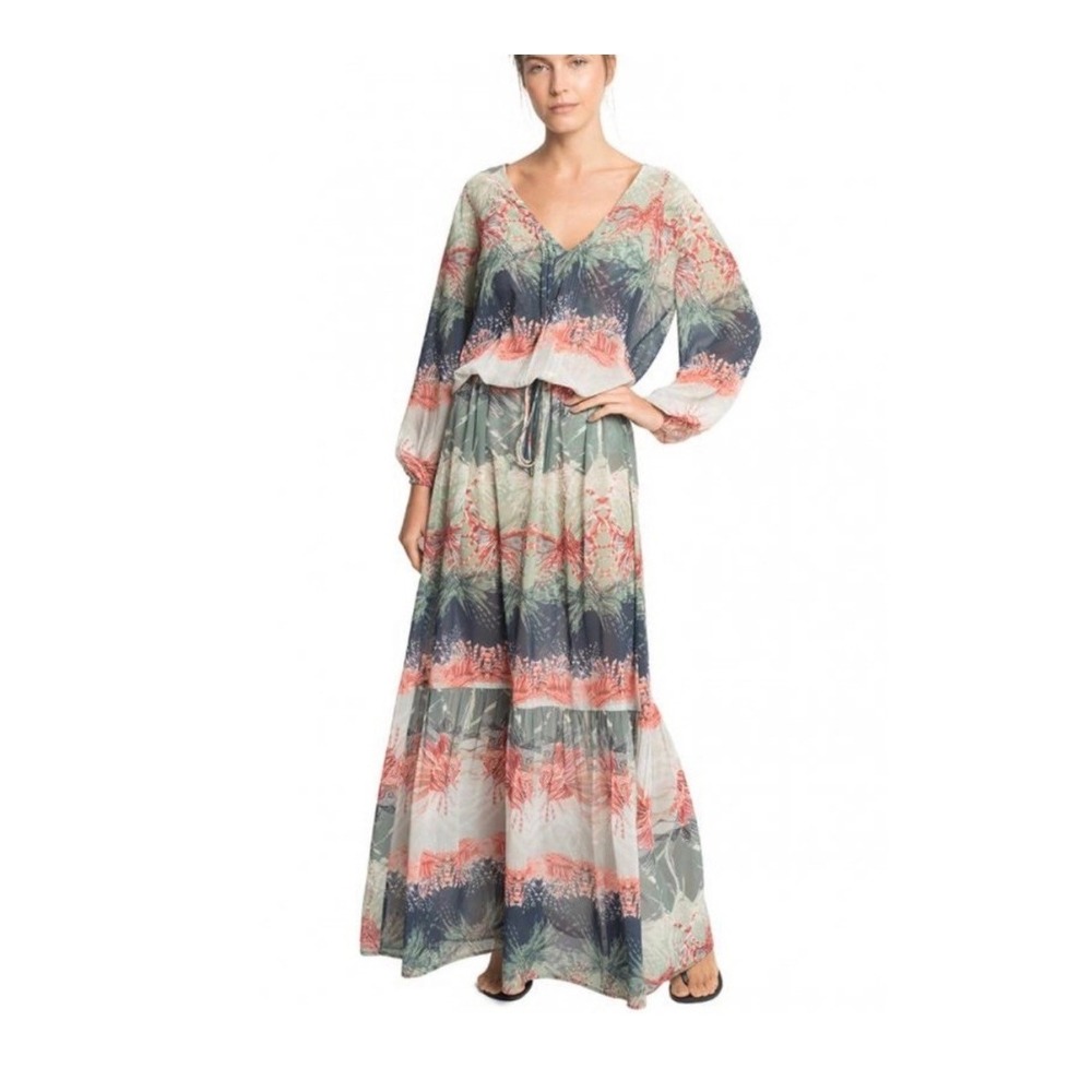Lenny Niemeyer Green Tropical Lionfish Print Maxi Dress V-Neck Drawstring Large
